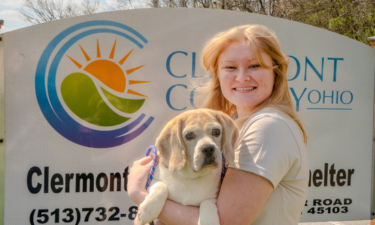 New Animal Shelter Administrator Kiarah with a shelter dog